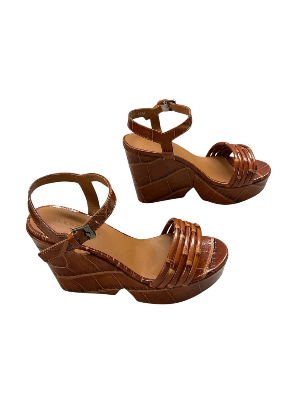 $595 Clergie Brown Croc Embossed Wedge Platform Heels 36.5 New